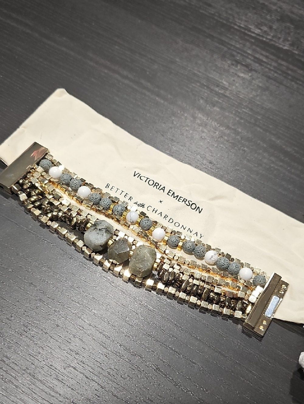 Victoria Emerson Gold, Gray and White Layered Beaded Bracelet